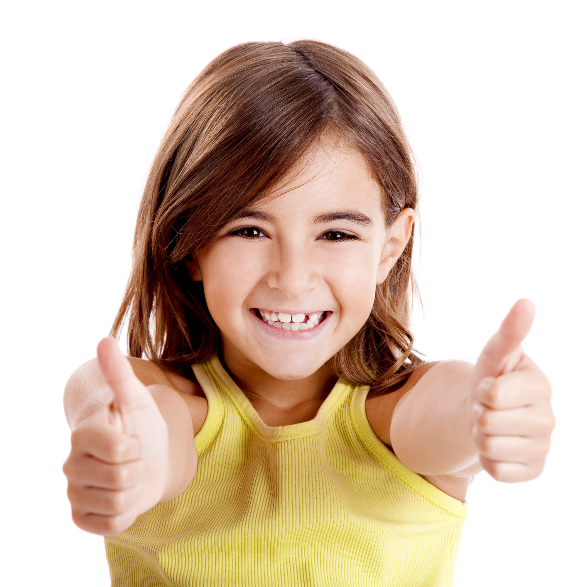 a child smiling and giving the thumbs up
